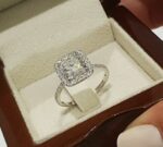 2.50 Ctw Cushion White Diamond Halo Luxurious Engagement Ring Real 14k White Gold