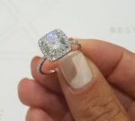 2.50 Ctw Cushion White Diamond Halo Luxurious Engagement Ring Real 14k White Gold