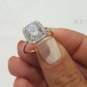 2.50 Ctw Cushion White Diamond Halo Luxurious Engagement Ring Real 14k White Gold