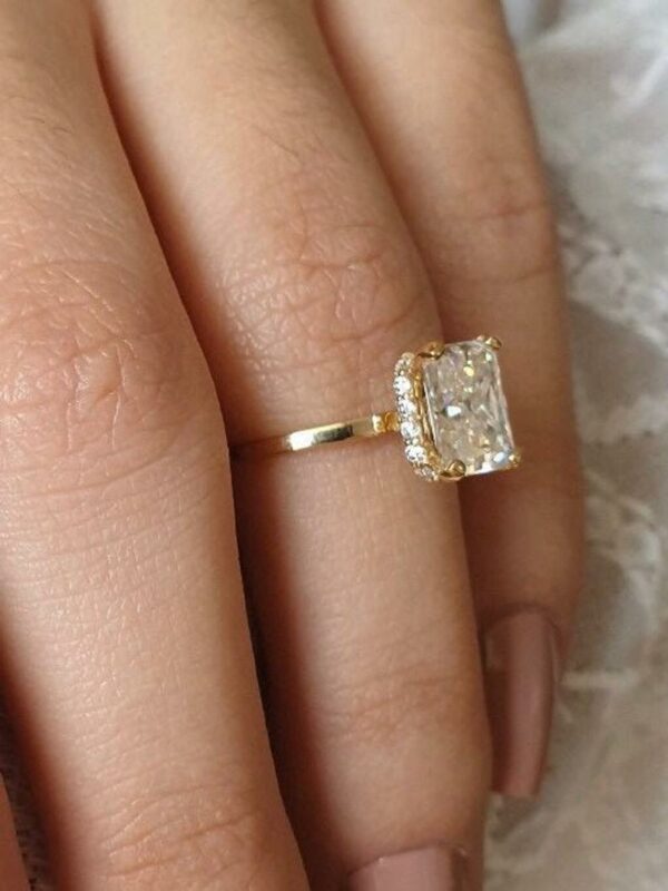 Unique 2.25 Carat Radiant Cut White Diamond "Hidden Halo"Fancy Engagement Ring Real 14k Yellow Gold