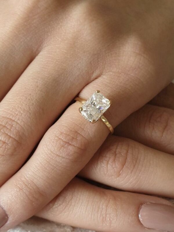 Unique 2.25 Carat Radiant Cut White Diamond "Hidden Halo"Fancy Engagement Ring Real 14k Yellow Gold