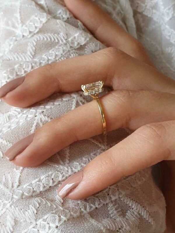 Unique 2.25 Carat Radiant Cut White Diamond "Hidden Halo"Fancy Engagement Ring Real 14k Yellow Gold
