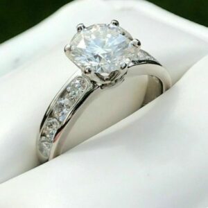 2.50 Ctw Excellent Cut Round Diamond Ring,Solitaire With Channel Set Engagement Ring 14k White Gold Over