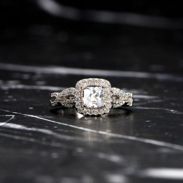 Infinity Engagement Ring Set, 2.63 Ctw Princess Cut Diamond Twist Wedding Ring Set 14k White Gold Over