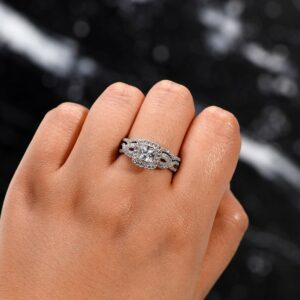 Infinity Engagement Ring Set, 2.63 Ctw Princess Cut Diamond Twist Wedding Ring Set 14k White Gold Over