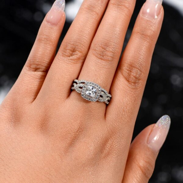 Infinity Engagement Ring Set, 2.63 Ctw Princess Cut Diamond Twist Wedding Ring Set 14k White Gold Over