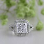 Unique 2.70 Ct Princess White Diamond Halo 2-Shank Best Engagement Ring 10k White Gold