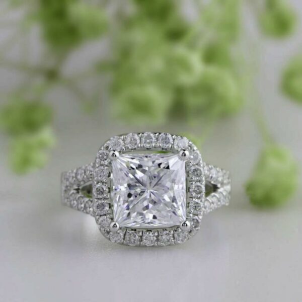 Unique 2.70 Ct Princess White Diamond Halo 2-Shank Best Engagement Ring 10k White Gold