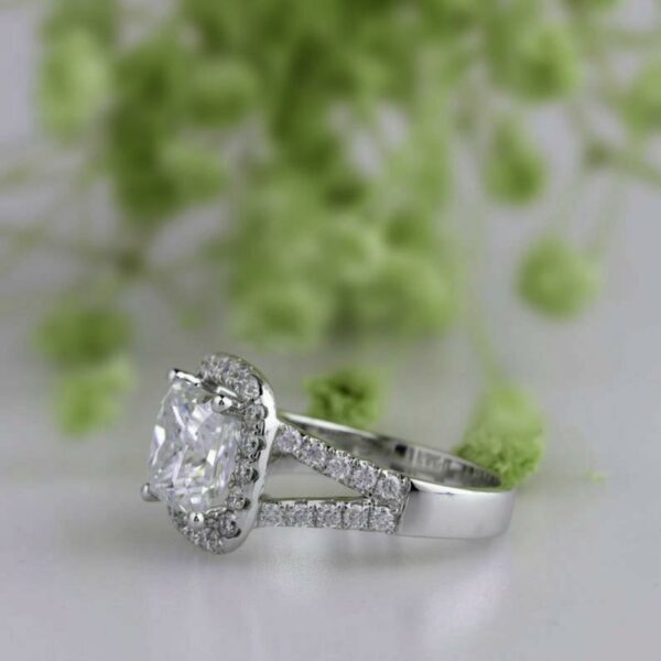 Unique 2.70 Ct Princess White Diamond Halo 2-Shank Best Engagement Ring 10k White Gold