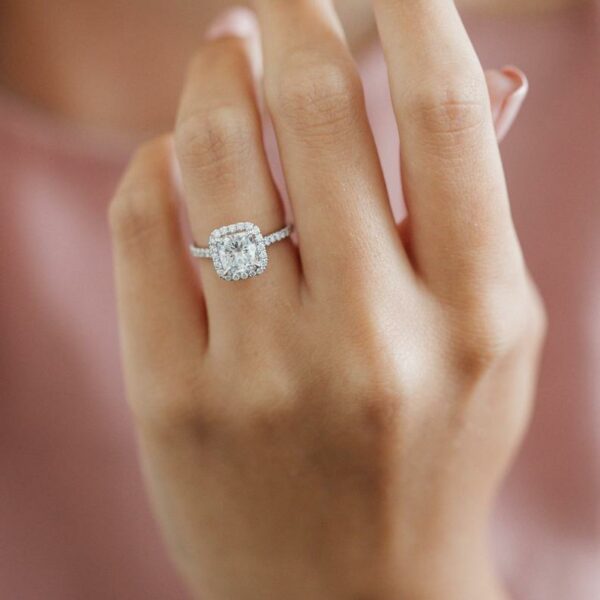 2.40 Ctw Cushion White Diamond Halo Engagement Ring Bridal Set 14k White Gold Over