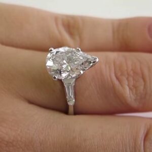3.44 Ctw Pear Shape Brilliant Diamond Side Baguette 3-Stone Engagement Ring Real 14k White Gold