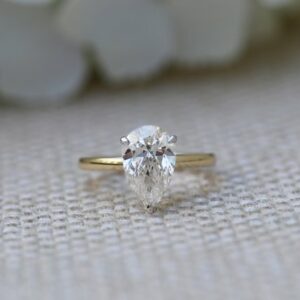 Fancy 3.00 carat Pear Shape Diamond Solitaire Engagement Ring 2-Tone Solid 14k Yellow Gold Ring