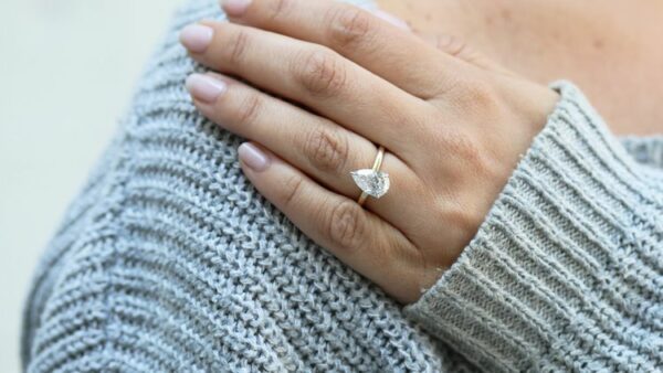 Fancy 3.00 carat Pear Shape Diamond Solitaire Engagement Ring 2-Tone Solid 14k Yellow Gold Ring