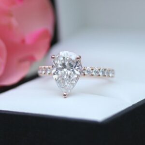 2.50 Ctw Pear Shape Solitaire Diamond With Accents Engagement Ring 14k Rose Gold Over