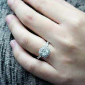 Classic 2.57 Carat Cushion Cut White Diamond Double Halo Wedding Engagement Ring 14k White Gold