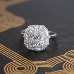Art Deco 2.06 Ctw Cushion Cut Brilliant Diamond Halo Wedding Engagement Ring 14k White Gold Plated