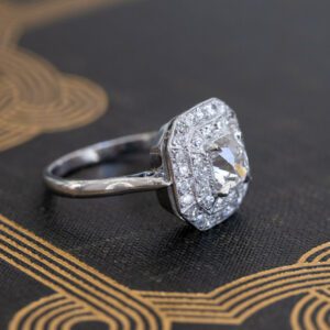Art Deco 2.06 Ctw Cushion Cut Brilliant Diamond Halo Wedding Engagement Ring 14k White Gold Plated