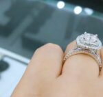 2.70 Ctw Cushion Cut White Diamond Engagement Ring Sets, 14k White Gold Ring, Double Halo 3-Pieces Bridal Sets