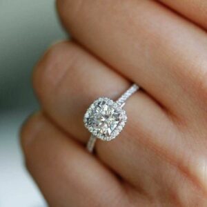 2.36 Ctw Cushion White Diamond Halo With  Accents Fancy Engagement Ring Solid 14k White Gold