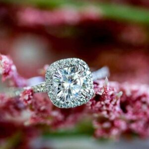2.36 Ctw Cushion White Diamond Halo With  Accents Fancy Engagement Ring Solid 14k White Gold
