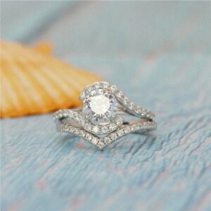 Unique 2.18 Ctw Round White Diamond Fancy Engagement Ring Curved Band 14k Gold Plated