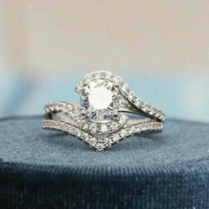 Unique 2.18 Ctw Round White Diamond Fancy Engagement Ring Curved Band 14k Gold Plated