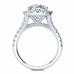 2.65 Ctw Cushion Cut Brilliant Diamond Halo With Accents Best Engagement Ring Real 10k White Gold