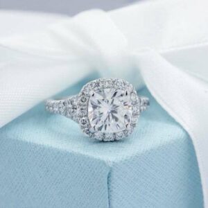 2.65 Ctw Cushion Cut Brilliant Diamond Halo With Accents Best Engagement Ring Real 10k White Gold