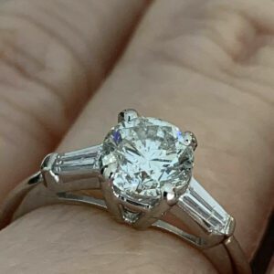 3.00 Carat Excellent Cut Solitaire Diamond Baguette Accents Engagement Ring Solid 14k White Gold