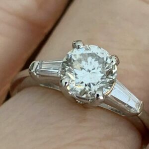 3.00 Carat Excellent Cut Solitaire Diamond Baguette Accents Engagement Ring Solid 14k White Gold