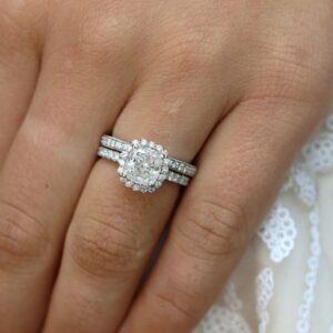 Classic 2.72 Ctw White Cushion Cut Diamond Luxury Bridal Set Engagement Ring 14k White Gold
