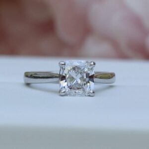 2.06 Carat Excellent Cushion Cut Diamond Solitaire Engagement Ring 14k White Gold Plated