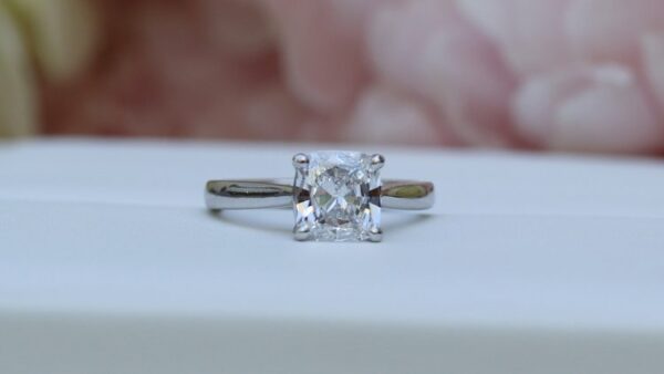 2.06 Carat Excellent Cushion Cut Diamond Solitaire Engagement Ring 14k White Gold Plated