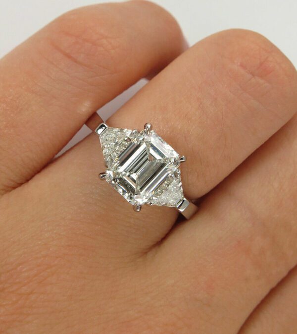 Forever 2.88 Carat Emerald Cut & Side Trillion 3-Stone Engagement Ring 14k White Gold