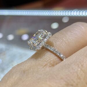 Fancy 3.00 Carat Radiant White Diamond Classic Halo Engagement Ring 14k White Gold Plated