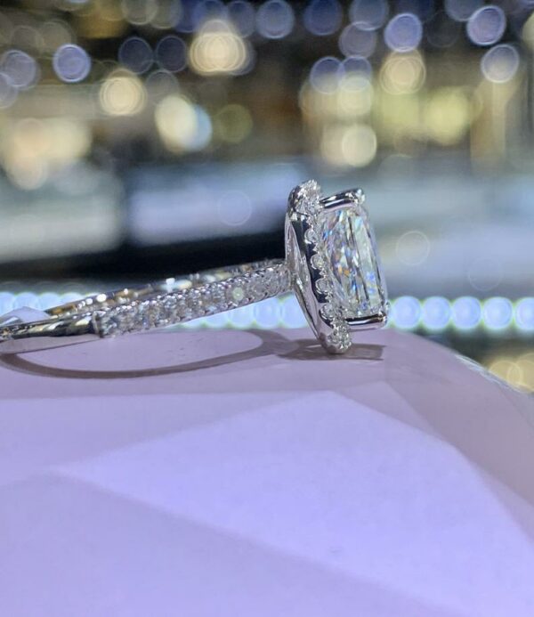 Fancy 3.00 Carat Radiant White Diamond Classic Halo Engagement Ring 14k White Gold Plated