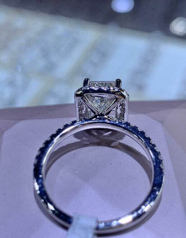Fancy 3.00 Carat Radiant White Diamond Classic Halo Engagement Ring 14k White Gold Plated
