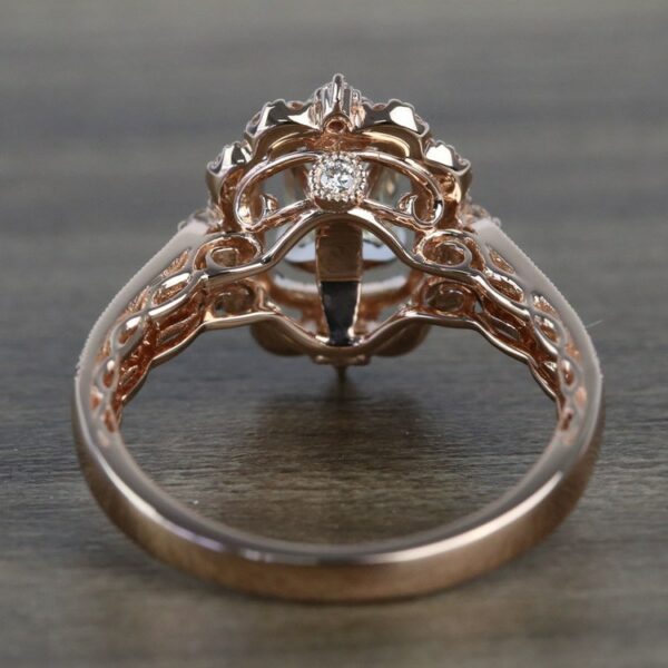2.11 Carat Antique Halo Emerald Cut Brilliant Diamond Engagement Ring 14k Rose Gold Over