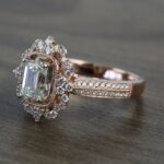 2.11 Carat Antique Halo Emerald Cut Brilliant Diamond Engagement Ring 14k Rose Gold Over