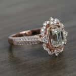 2.11 Carat Antique Halo Emerald Cut Brilliant Diamond Engagement Ring 14k Rose Gold Over