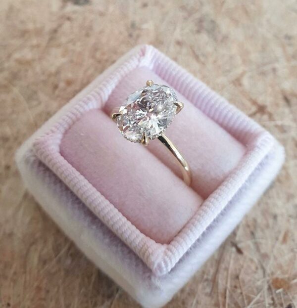 3.47 Ctw Excellent Oval Cut Solitaire Diamond "'Hidden Halo" Engagement Ring 14K Yellow Gold