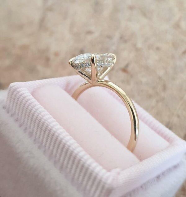 3.47 Ctw Excellent Oval Cut Solitaire Diamond "'Hidden Halo" Engagement Ring 14K Yellow Gold