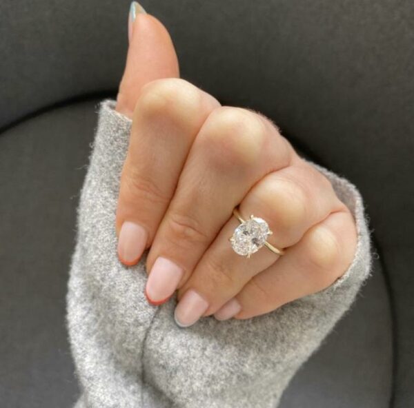 3.47 Ctw Excellent Oval Cut Solitaire Diamond "'Hidden Halo" Engagement Ring 14K Yellow Gold