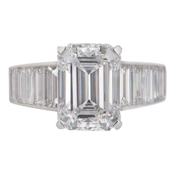 Classic  2.62 Ctw  Emerald White Diamond Channel Set Engagement Ring Solid 14k White Gold
