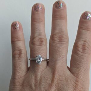 Fancy Engagement Ring, 1.50 Carat Oval Cut White Diamond Ring 14k White Gold Plated
