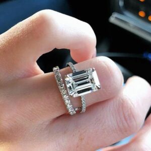 Forever 3.71 Ctw Emerald Cut Diamond Solitaire Engagement Ring Set 10k White Gold