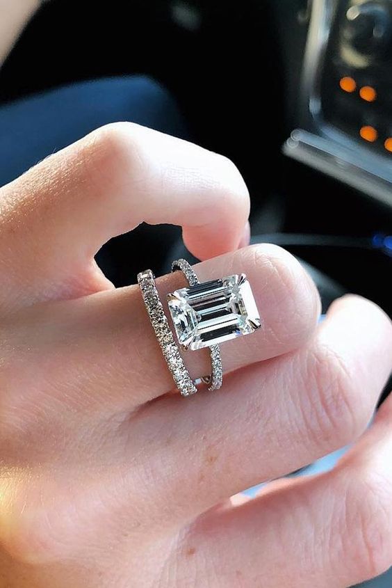 Emerald Cut Solitaire Diamond Ring Gold Band — Ouros Jewels