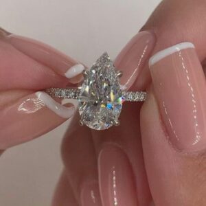 2.75 Carat Pear Shape Brilliant Diamond Solitaire Engagement Ring Real 925 Sterling Silver