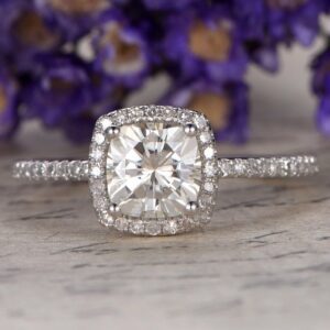 Classic 2.45 CT Cushion Cut Diamond Halo With Accents Engagement Ring 14k Gold Over