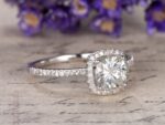 Classic 2.45 CT Cushion Cut Diamond Halo With Accents Engagement Ring 14k Gold Over